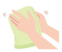 ①薬剤塗布前に、手掌の水分をよく拭き取ります