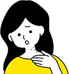 頚部などの小さなイボ:アクロコルドン(小さく、あまり盛り上がっていない褐色のイボ)、スキンタッグ(アクロコルドンより盛り上がり、やや大きめのイボ)